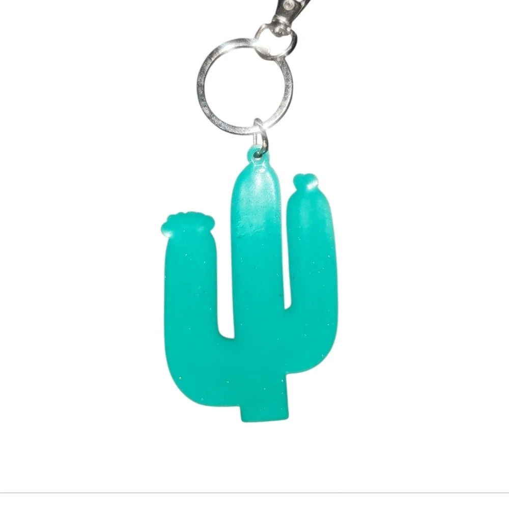 Cactus Keychain w Pink hearts southwestern boho bag charm gift